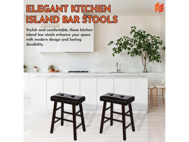 Legacy Decor 4 Counter Bar Stool Set - 29' High Dark Espresso Stools with Bonded Faux Leather Seat - Solid Wood Modern Countertop Stools - Ideal...