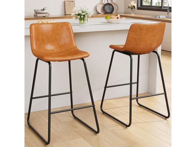 Bar Stools Set of 4, PU Leather Counter Height Bar Stools, 26' Modern Barstools with Metal Legs and Footrest, Urban Armless Dining Chairs with...