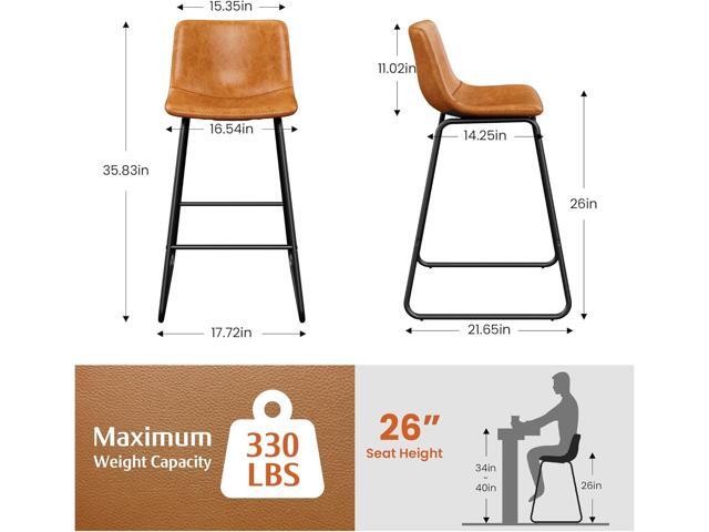 Bar Stools Set of 4, PU Leather Counter Height Bar Stools, 26' Modern Barstools with Metal Legs and Footrest, Urban Armless Dining Chairs with...