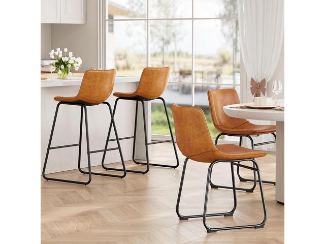 Bar Stools Set of 4, PU Leather Counter Height Bar Stools, 26' Modern Barstools with Metal Legs and Footrest, Urban Armless Dining Chairs with...
