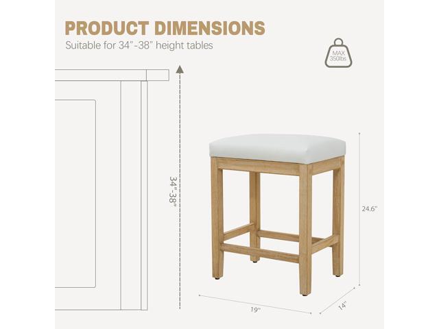 Counter Height White Bar Stools Set of 6 for Kitchen Counter Farmhouse Modern Barstools with Faux Leather Upholstered Backless Seat and Solid Wood...