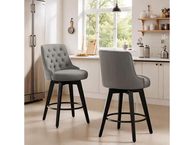 Watson & Whitely Modern Swivel Bar Stools, Performance Fabric Upholstered Counter Height Bar Stool with Back, Solid Wood Legs, 26' H Seat, Set of...
