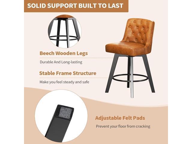 MINCETA Bar Stools Set of 2, PU Leather Barstools, 26 Inch Upholstered Counter Stools with Low Tufted Back and Footrest, Swivel Counter Height...