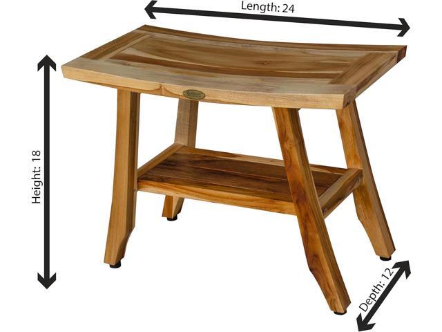 EcoDecors 24 Inch Satori Natural Teak Waterproof Teak Wood Shower Bench Stool Seat Chair for Inside Shower Provides Safety, Storage, and...