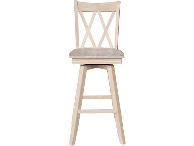 International Concepts Double X Back Barheight Swivel Seat Bar Height Stool, 30, Unfinished