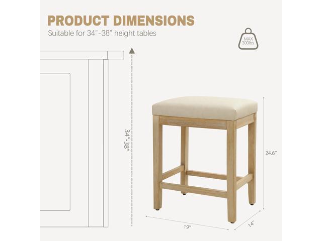 Counter Height Bar Stools Set of 3 for Kitchen Counter Farmhouse Modern Backless Barstools with Faux Leather Upholstered Seat and Solid Wood Legs...