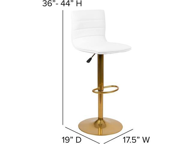 Flash Furniture Vincent Modern Vinyl Height Adjustable Bar Stools, Stylish Counter or Bar Height Swivel Stools with Footrests, Set of 2, White/Gold