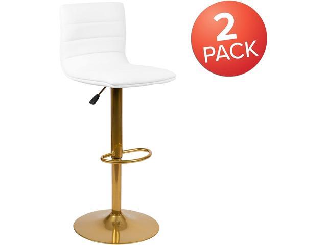 Flash Furniture Vincent Modern Vinyl Height Adjustable Bar Stools, Stylish Counter or Bar Height Swivel Stools with Footrests, Set of 2, White/Gold