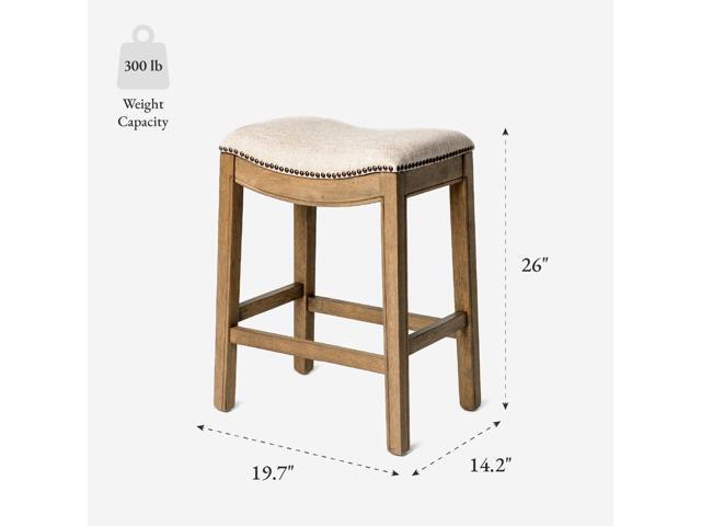 Maven Lane Adrien Backless Counter Stool 26 Inches Saddle Stool with Footrest Natural Solid Wood Frame & Natural Fabric Upholstery Perfect for...
