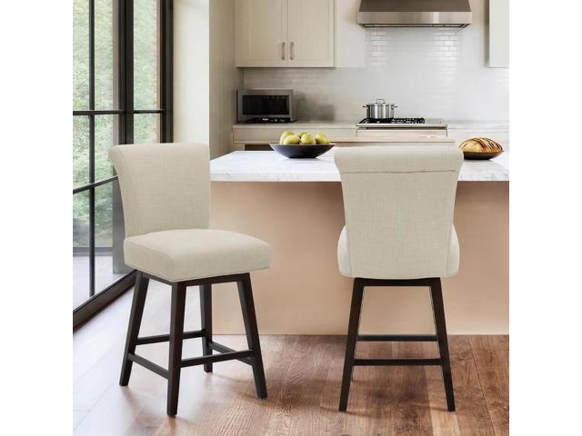 CHITA 26 Inch Counter Height Swivel Bar Stools Set of 2, FSC Certified Modern Upholstered Swivel Barstool Chairs with Back, Fabric in Linen