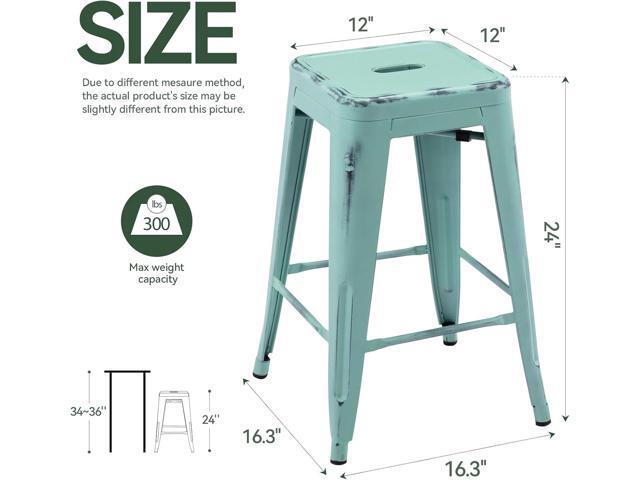 Vogue Furniture Direct 24 Inch Metal Bar Stools, Backless Counter Height Barstools, Indoor Outdoor Stackable Stools with Square Seat, Set of 2...