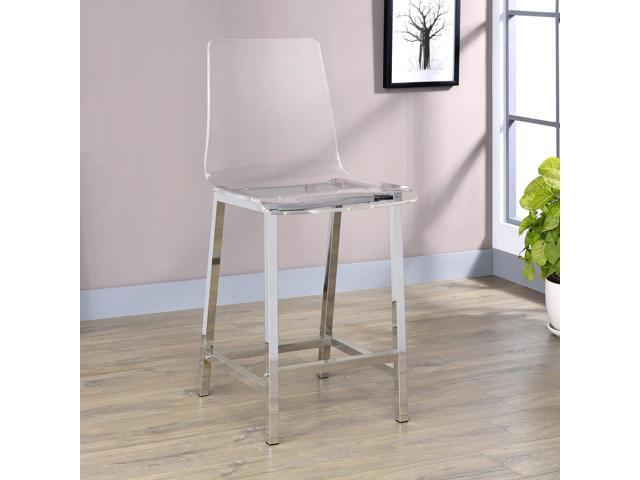 Coaster Home Furnishings - Juelia - Acrylic Counter Stools (Set of 2) - Clear Seat, Footrest - Kitchen & Dining - 24-Inch - Chrome - 100265