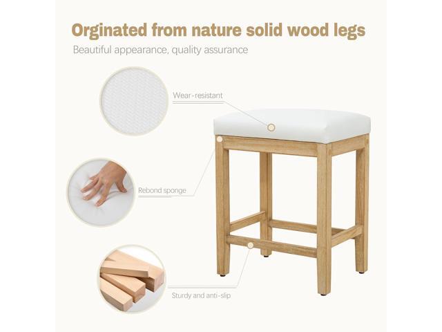 Counter Height White Bar Stools Set of 6 for Kitchen Counter Farmhouse Modern Barstools with Faux Leather Upholstered Backless Seat and Solid Wood...