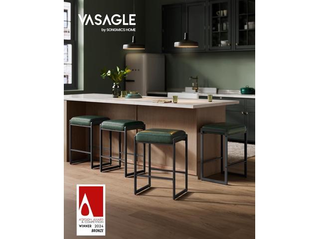 VASAGLE EKHO Collection - Bar Stools Set of 2, Counter Height Bar Stools, Synthetic Leather with Stitching, Mid-Century Modern Counter Stools,...