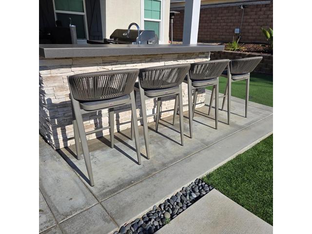PURPLE LEAF Counter Height Bar Stool Set of 2 Modern Aluminum Rattan Wicker Outdoor Barstools with Backrest and Cushion for Kitchen Lawn Pool Bar...