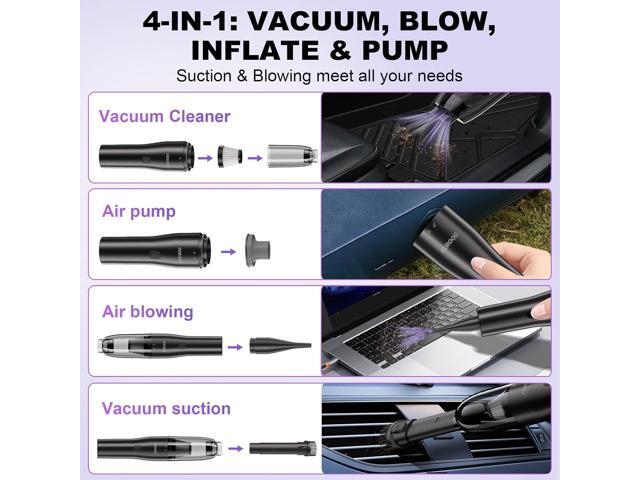 4-in-1 Car Vacuum, Mini Handheld Portable Cordless, 6.5kPa Strong Suction, Ultra-Quiet 60dB, 0.85 lb for Car, Desk & Small Spaces,USB-C...