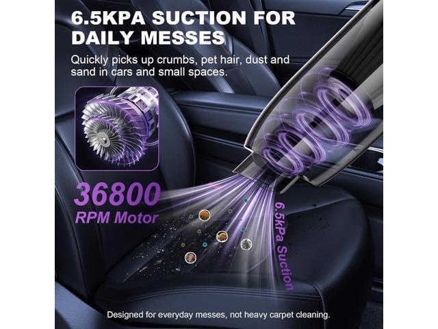 4-in-1 Car Vacuum, Mini Handheld Portable Cordless, 6.5kPa Strong Suction, Ultra-Quiet 60dB, 0.85 lb for Car, Desk & Small Spaces,USB-C...