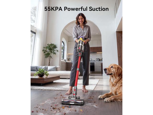 Cordless Vacuum Cleaner, Upgraded 55KPA 650W 70Mins Stick Vacuum with Hurricane Mode, Self-Standing, Touch Screen, 1.8L Dust Cup, Anti-tangle...