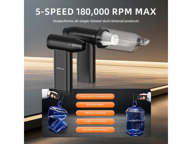 Novyllis Electric Compressed Air Duster Mini Blower Cordless with Computer Vacuum Cleaner kit Lighting 180,000 RPM 5 Speed Handheld 3 in 1 USB-C...