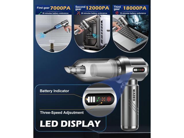 WADEO Car Vacuum Portable Cordless 18000PA, 4-in-1 Handheld Vacuum Cleaner and Air Duster with LED Display & Multi-Nozzles, Mini Hand Held Vacuum...