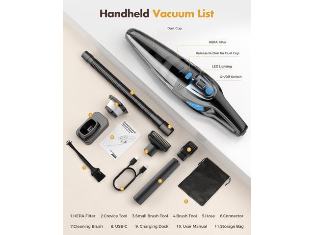 ZIHUOFAN Handheld Vacuum Cordless 25000PA Powerful Suction, Car Vacuum Portable CordlessBlack+Deep Blue