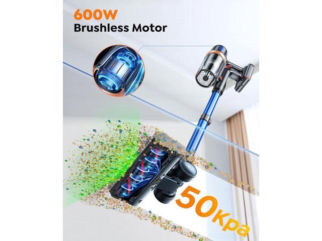 Cordless Vacuum Cleaner, 600W 50KPA 65Mins Vacuum Cleaners for Home, Upgraded Stick Vacuum with Extra Mattress Cleaning Tool, Self-Standing,...