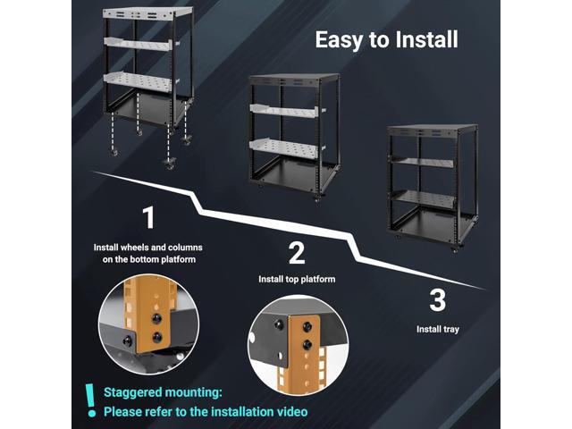 15U Open Frame Server Rack, Wall-mountable IT Rack w/Swivel Casters, 2 Rack Shelves, Top & Bottom Panels, Network Rack for...