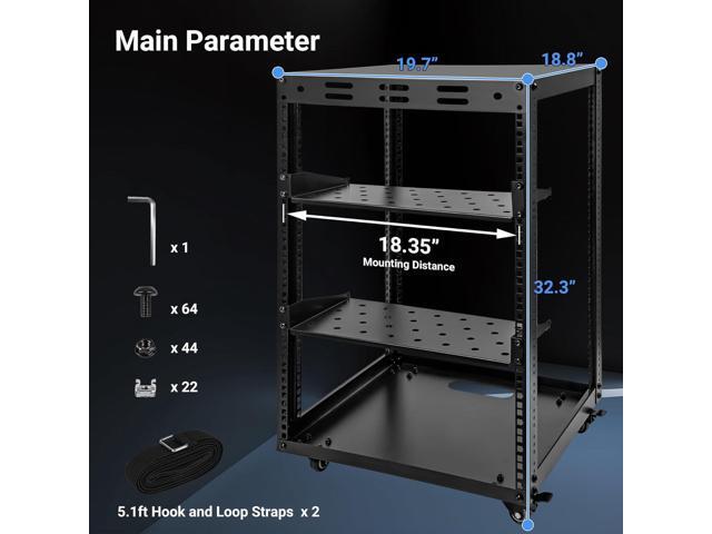15U Open Frame Server Rack, Wall-mountable IT Rack w/Swivel Casters, 2 Rack Shelves, Top & Bottom Panels, Network Rack for...