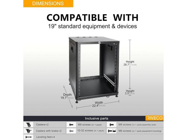 RIVECO 15U Network & Audio Rack with Feet & Wheels, Obtuse Angel Server Rack Cabinet, Rolling Studio Rack Case with Adjustable Depth Rails for 19'...