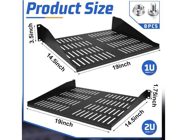 2 Pcs 1U 2U Server Rack Shelf Universal Vented Rack Mount Shelf 19 Inch Network Server Mounting Tray for Air Circulation Network Equipment and...