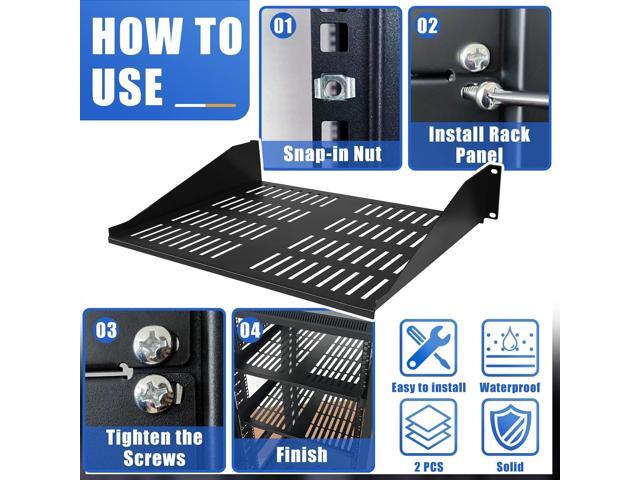 2 Pcs 1U 2U Server Rack Shelf Universal Vented Rack Mount Shelf 19 Inch Network Server Mounting Tray for Air Circulation Network Equipment and...
