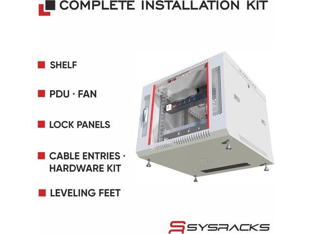 9U Wall Mount Server Rack Cabinet, 19 Locking Network Rack, 24 Deep, Glass Door, with Fan, PDU and Shelf