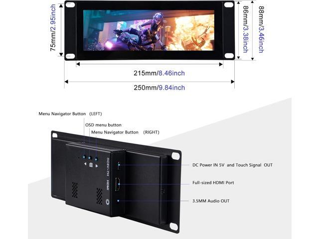 GeeekPi 7.84 inch 1280x400 LCD Touch Screen 2U Rack Mount Monitor for DeskPi RackMate T0/T1/T2/T0 Plus/T1 Plus/TL1 Server Cabinet