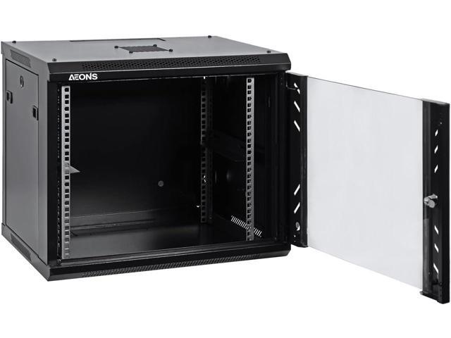 AEONS Pro Series Wall Mount Floor Standing 19-Inch IT Server Rack Network Cabinet Enclosure 12U 18' Switch-Depth Glass Door Black