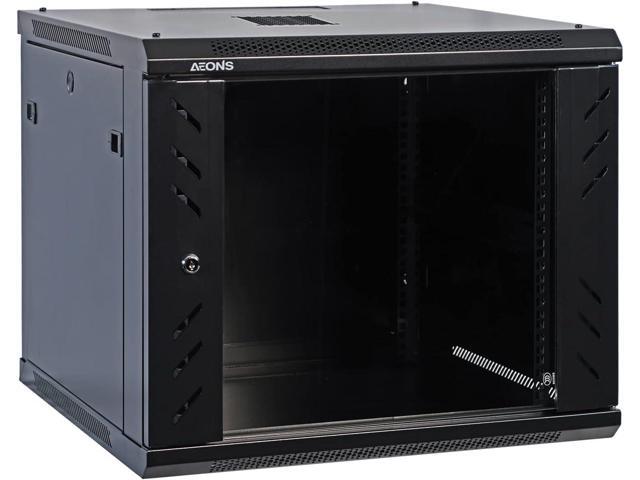 AEONS Pro Series Wall Mount Floor Standing 19-Inch IT Server Rack Network Cabinet Enclosure 12U 18' Switch-Depth Glass Door Black