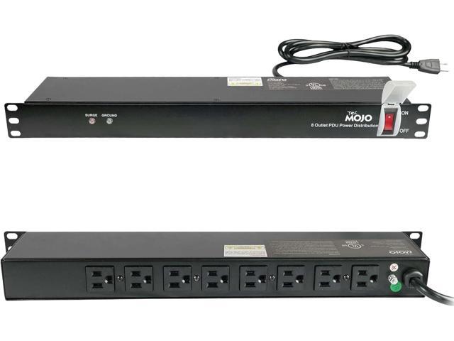 Tecmojo 1U Rack-Mount Horizontal 8-Outlet Power Strip UL Listed PDU with Surge Protection 6ft Cord Power Distribution for IT and Network Server Racks