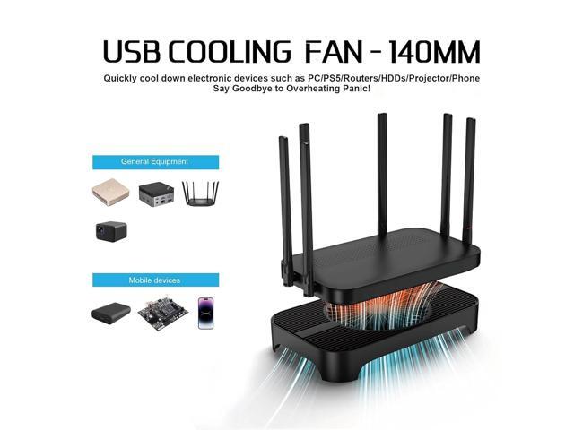X3 USB Cooling Fan, 18dB Ultra Quiet 140mm USB PC Fan with Built-in Cable and One-Touch Switch Compatible with Router, Receiver, Amplifier, DVR,...