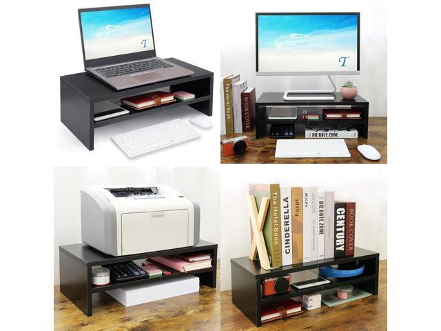 TEAMIX 2 Tiers Wooden Desktop Monitor Stand Riser 20 Inch Printer Stand with Double Storage Small TV Riser Laptop Keyboard Holder Business Desk...