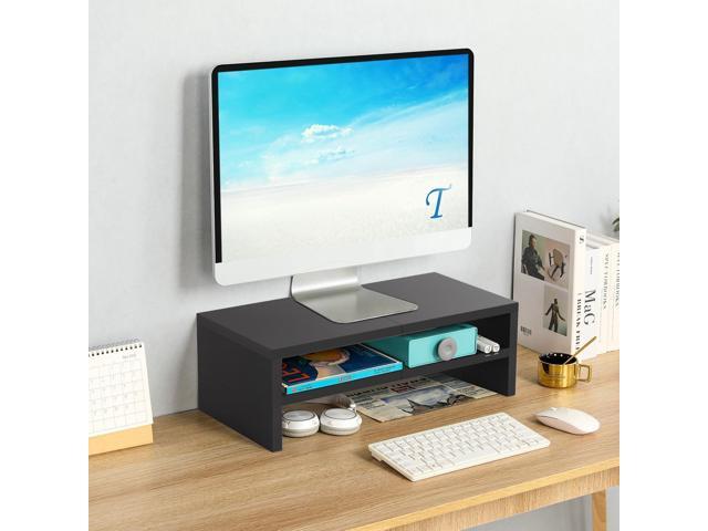 TEAMIX 2 Tiers Wooden Desktop Monitor Stand Riser 20 Inch Printer Stand with Double Storage Small TV Riser Laptop Keyboard Holder Business Desk...