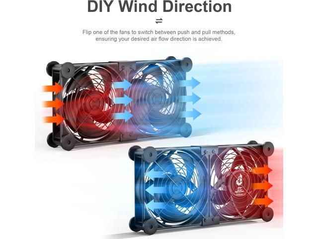 upHere Big Airflow 2 x 120mm x 25mm Computer Fan with AC Plug Cabinet Fan 100V 240V AC Power Supply,DC 12V 5 Speed Controller, for Router Mining...