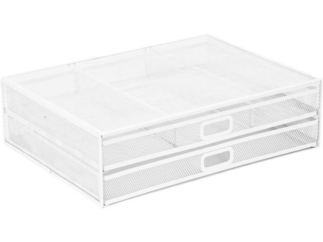 Mount-It! Mesh Computer Monitor Stand Riser [Metal] Desk Organizer with Two Pullout Storage Drawers for Desktop, Laptop, and Printer Accessories...