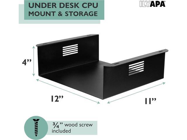 Ilyapa Under Desk CPU Mount, Steel Under Desk Computer Mount Vented Sides, PC Wall Storage, Laptop Stand, Shelf for Office Storage, 4x12x11 Inches