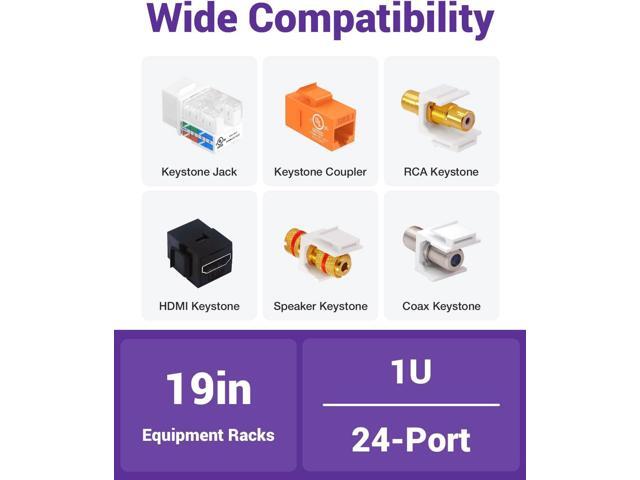 VCE 24 Port Patch Panel, 1U Blank Cat6 Rackmount Panel for RJ45, HDMI, Coax, Speaker Keystones, 19 inch, 1 Pack