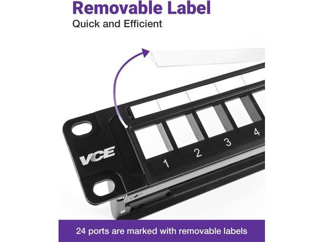 VCE 24 Port Patch Panel, 1U Blank Cat6 Rackmount Panel for RJ45, HDMI, Coax, Speaker Keystones, 19 inch, 1 Pack