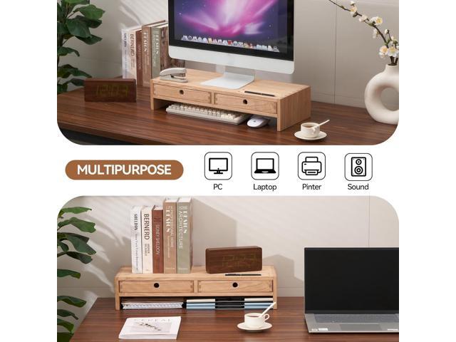 KIRIGEN Wood Monitor Stand with 2 Drawers - Computer Arm Riser Desk Storage Organizer,Speaker TV Laptop Printer Stand with Pen Slot and Cable...