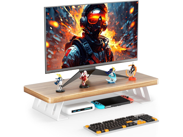 Monitor Stand - 24 Inch Wood Monitor Stand Riser, 220 Pounds Load Capacity Desk Monitor Riser for Laptop/PC/Printer, Desktop Stands Organizer for...