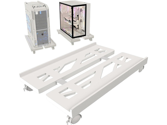 Computer Tower Stand, Adjustable Mobile CPU Stand with 4 Rolling Caster Wheels, PC Tower Stand Fits Most PC Under Desk-White