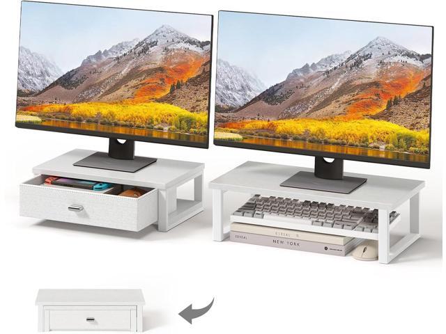 WOHOMO Dual Monitor Stand Riser with Drawers, Desk Organizers for 2 Monitors, Desktop Storage Stand for Computer,Laptop,White