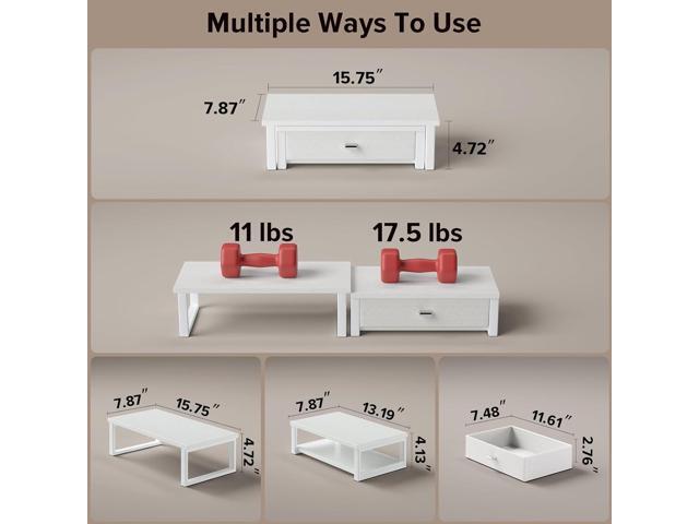 WOHOMO Dual Monitor Stand Riser with Drawers, Desk Organizers for 2 Monitors, Desktop Storage Stand for Computer,Laptop,White