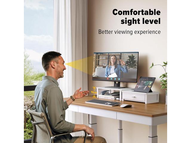 WOHOMO Dual Monitor Stand Riser with Drawers, Desk Organizers for 2 Monitors, Desktop Storage Stand for Computer,Laptop,White